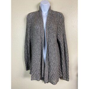 Eileen Fisher Open Knit Cardigan Sweater Size Large Gray Cotton Lightweight